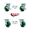 Service Caster 4 Inch Green Poly on Steel Caster Set with Ball Bearings 4 Swivel Lock 2 Brake SCC-30CS420-PUB-GB-TLB-BSL-2-BSL-2